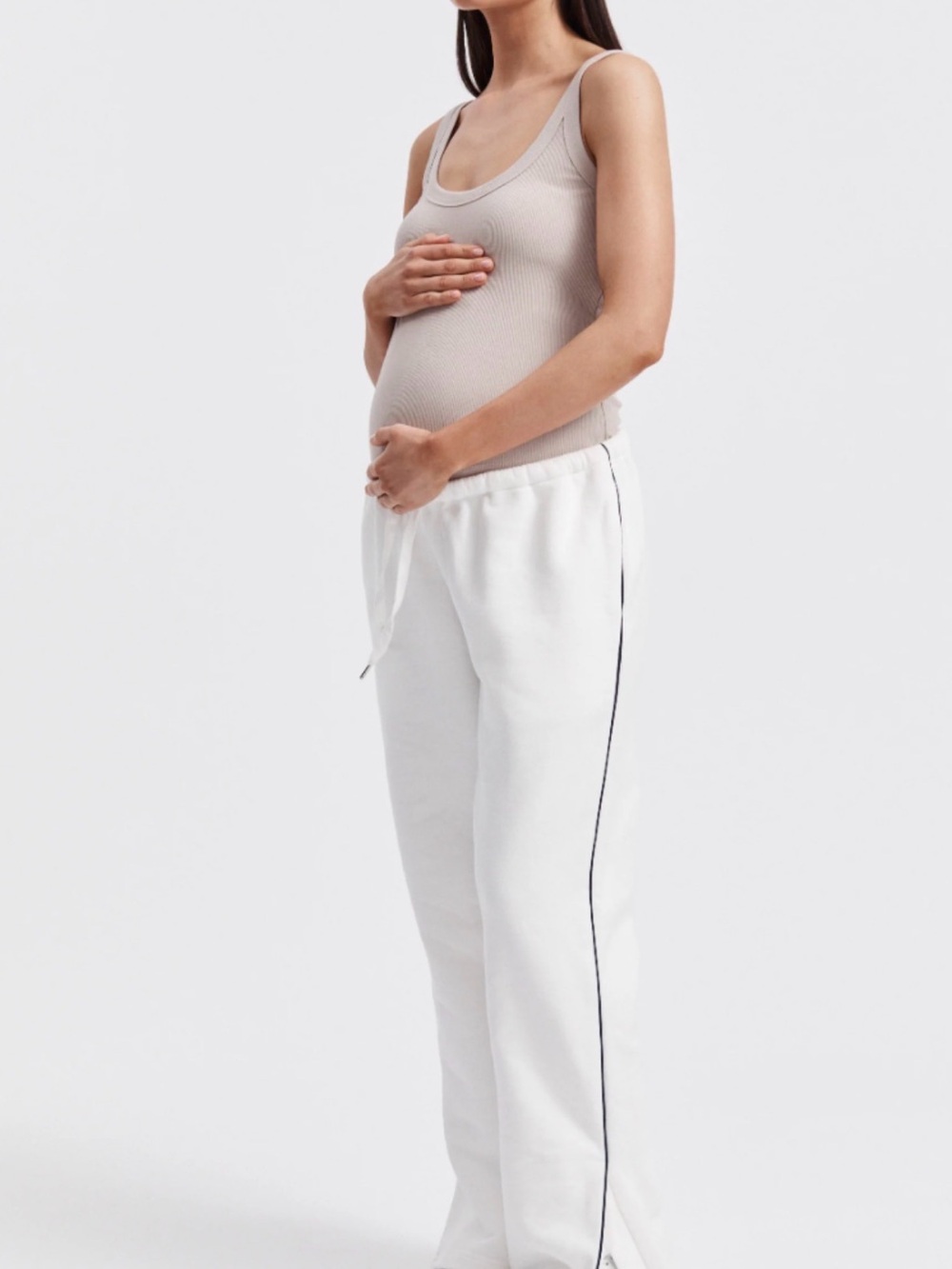 Legoe Heritage Maternity White Track Linen pants with Side Stripe